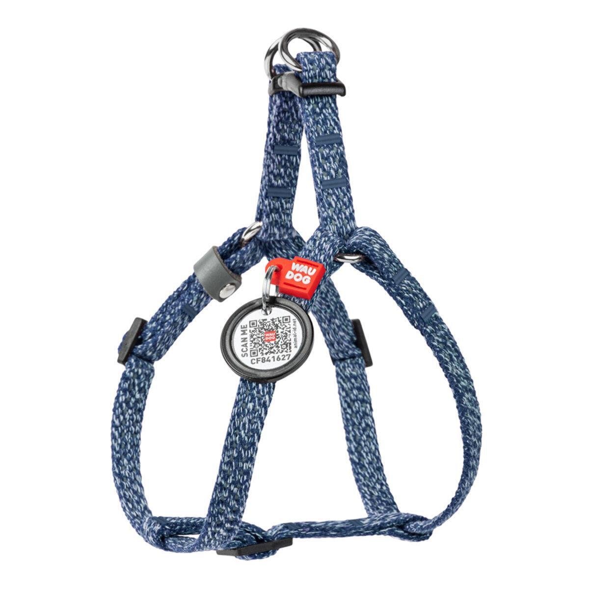 Шлея для кошек/мелких пород собак Waudog Re-cotton с QR паспортом/светоотражающая/пластиковым фастексом XS 10 мм х 28-40 см Синий (167012 Col)