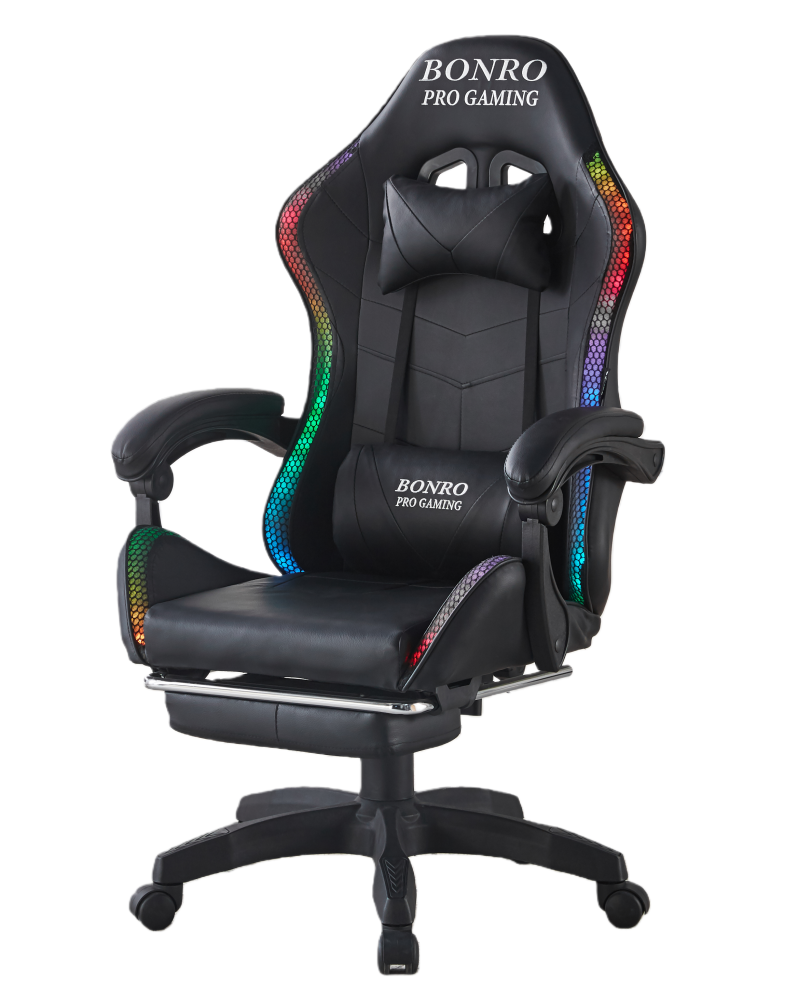 Крісло геймерське з підсвічуванням та масажем Bonro B-144 Чорний (147-76-42401046)