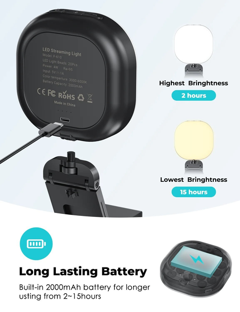 Лампа для фото и видео Veron F-610A LED с подставкой 3000-7200K (26139111) - фото 8 Лампа для фото и видео Veron F-610A LED с подставкой 3000-7200K (26139111) - фото 8