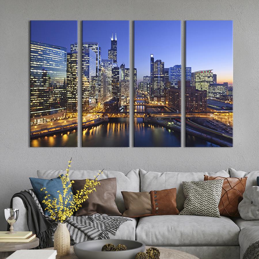 Картина модульная из 4 частей Яркие огни ночного мегаполиса XL 209x133 см (328-41)