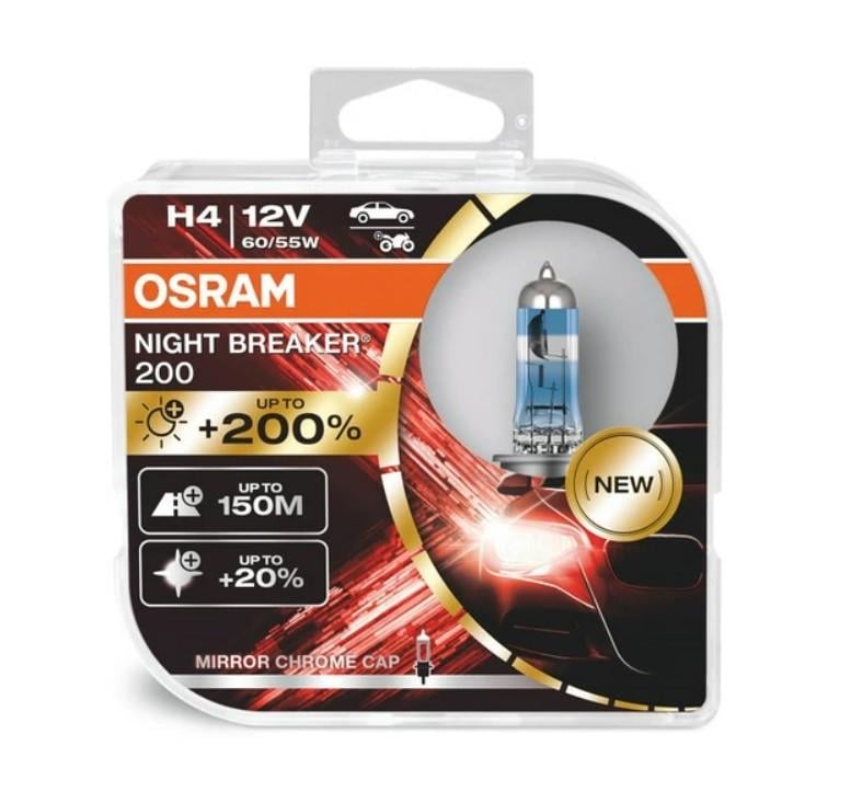 Лампи галогенові Osram H4 +200% Night Breaker 200