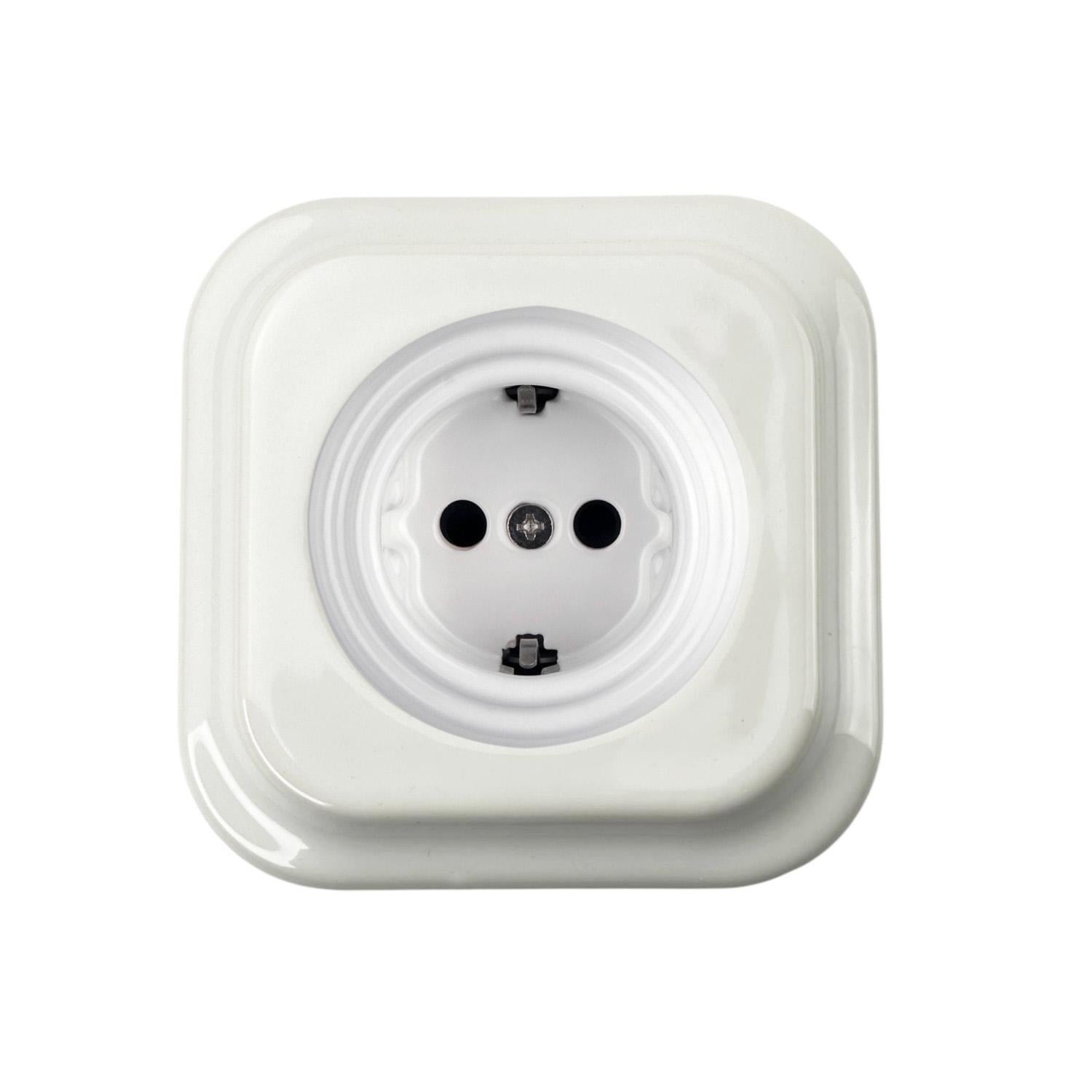 Розетка ретро Keruida скрытого монтажа с квадратной рамкой с заземлением Белый