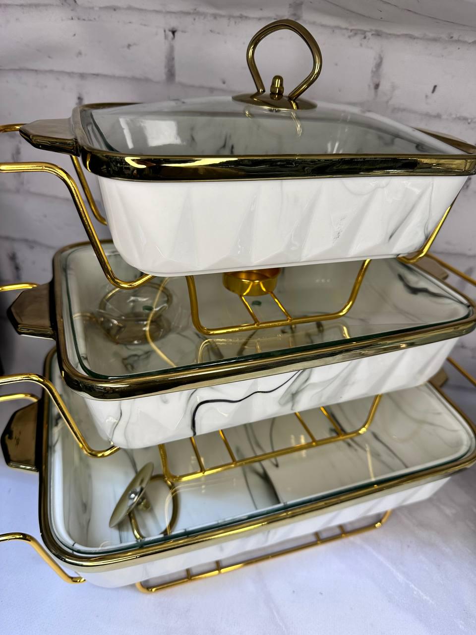 Мармиты iKitchen керамические прямоугольные с крышкой из жаростойкого стекла 3 шт. (HP001MH8143pcs)