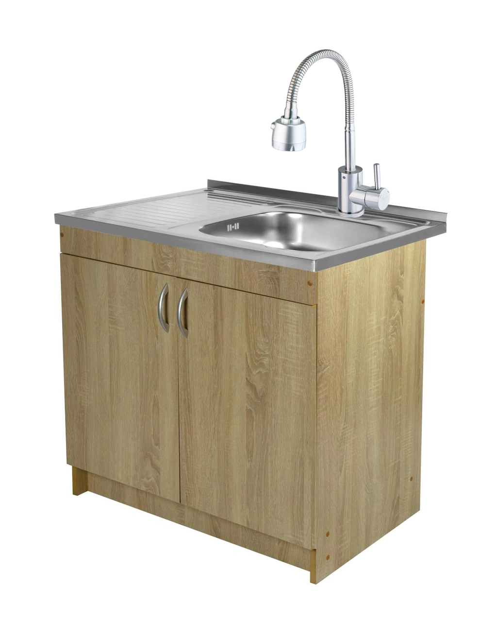 Тумба для кухни с мойкой 80х60 см 0,6 мм правая чаша рефлекторный смеситель с сифоном Дуб сонома