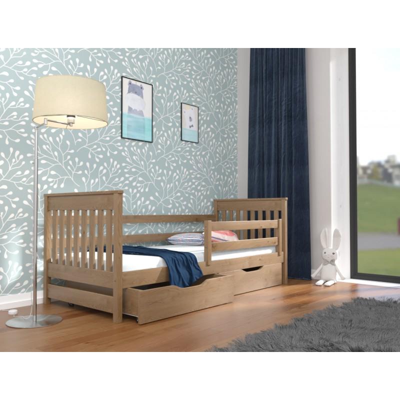 Кровать односпальная в детскую Luna mebli Адель с бортиком/ящиками 70х140 см Орех светлый (43401)
