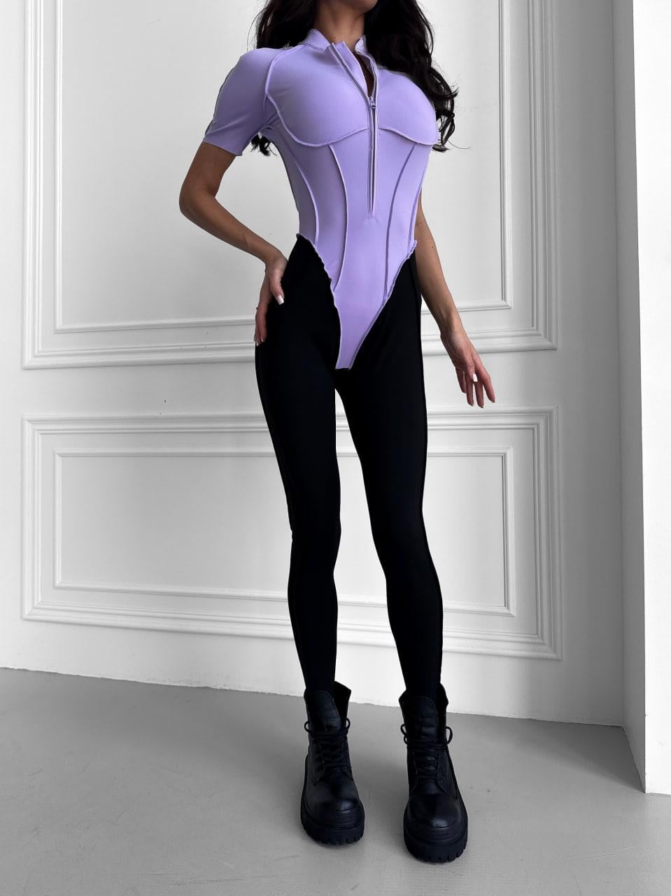Комбинезон спортивный с коротким рукавом/чашками и без пуш-ап S Фиолетовый/Черный (JMSH05S)