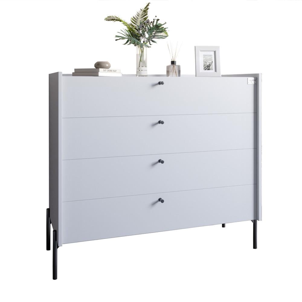 Комод із 4 шухлядами LION Wood із чорними ніжками 100х90х45 см Німфея Альба (LION-042983) (2696613425)