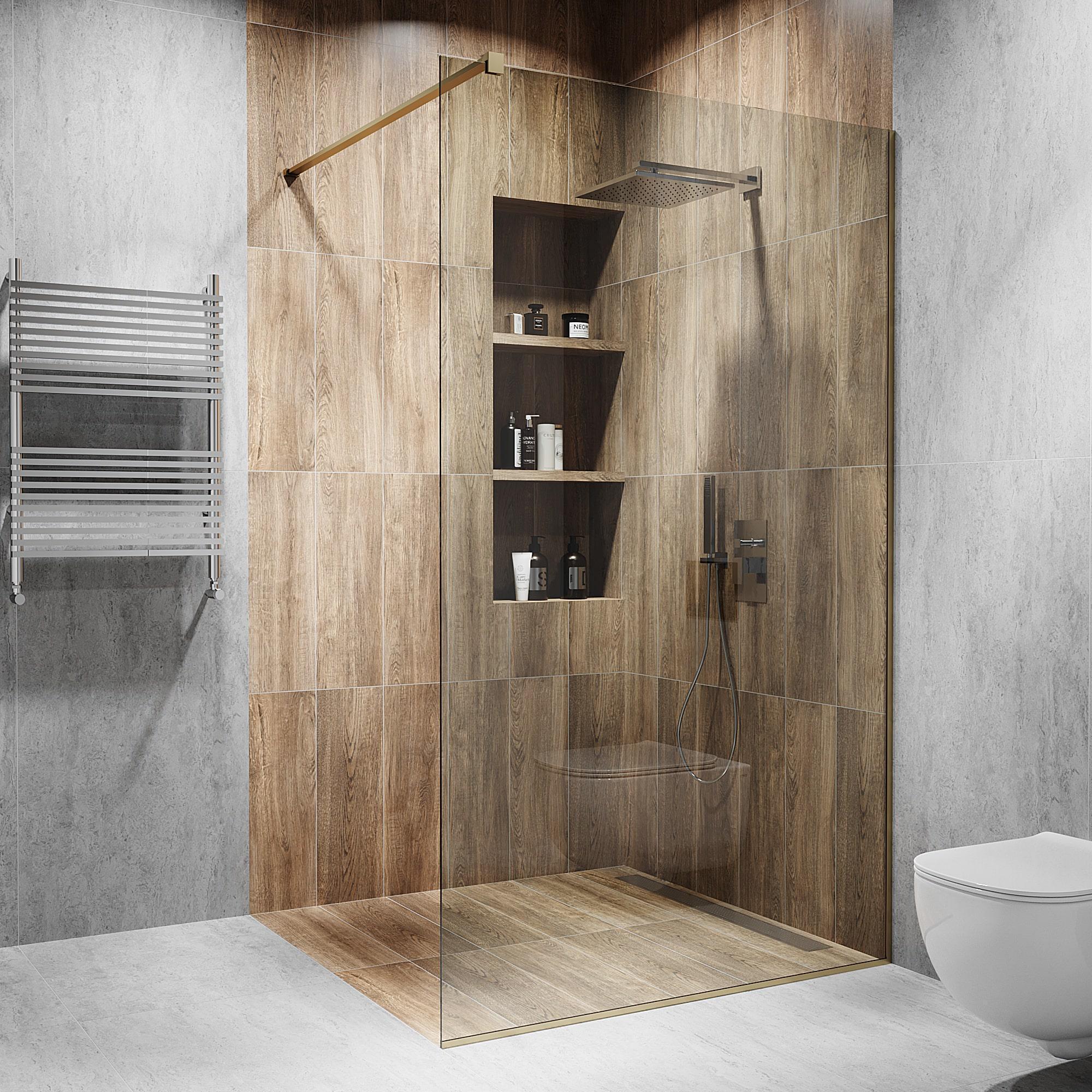 Перегородка скляна душова 2000х700 мм скло прозоре з фурнітурою бронзовою