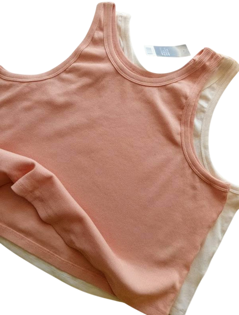 Набір жіночих кроп-топів Esmara укорочені в рубчик XL Персиковий/Молочний (835200_2)