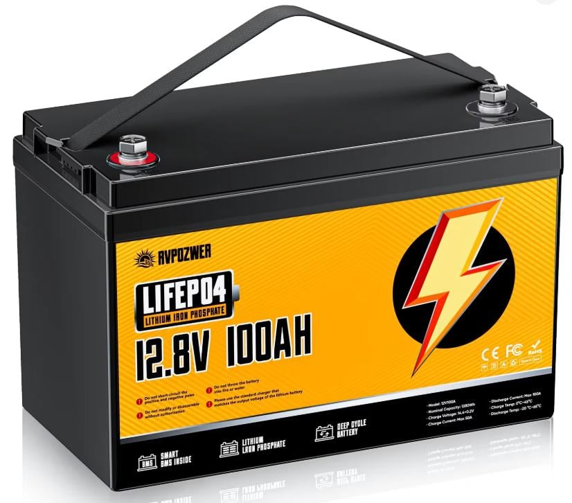 Аккумулятор литий-железо-фосфатный RVPOZWER LiFePO4 12,8V 100Ah 1280Wh с BMS глубокого цикла Аккумулятор литий-железо-фосфатный RVPOZWER LiFePO4 12,8V 100Ah 1280Wh с BMS глубокого цикла