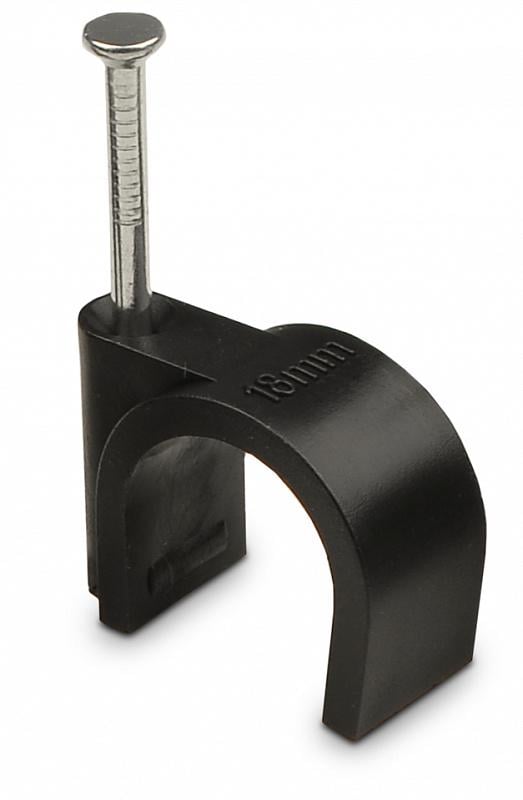 Скоба крепежная АСКО-УКРЕМ CHR-18 18 мм круглая с гвоздем нейлон 50 шт. Черный (A0150030044)