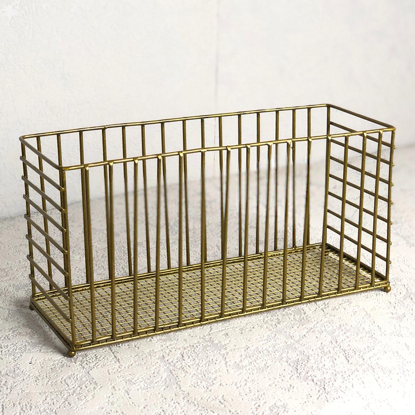 Органайзер для канцелярских принадлежностей прямоугольный металлический 10x28x14 см Золотистый