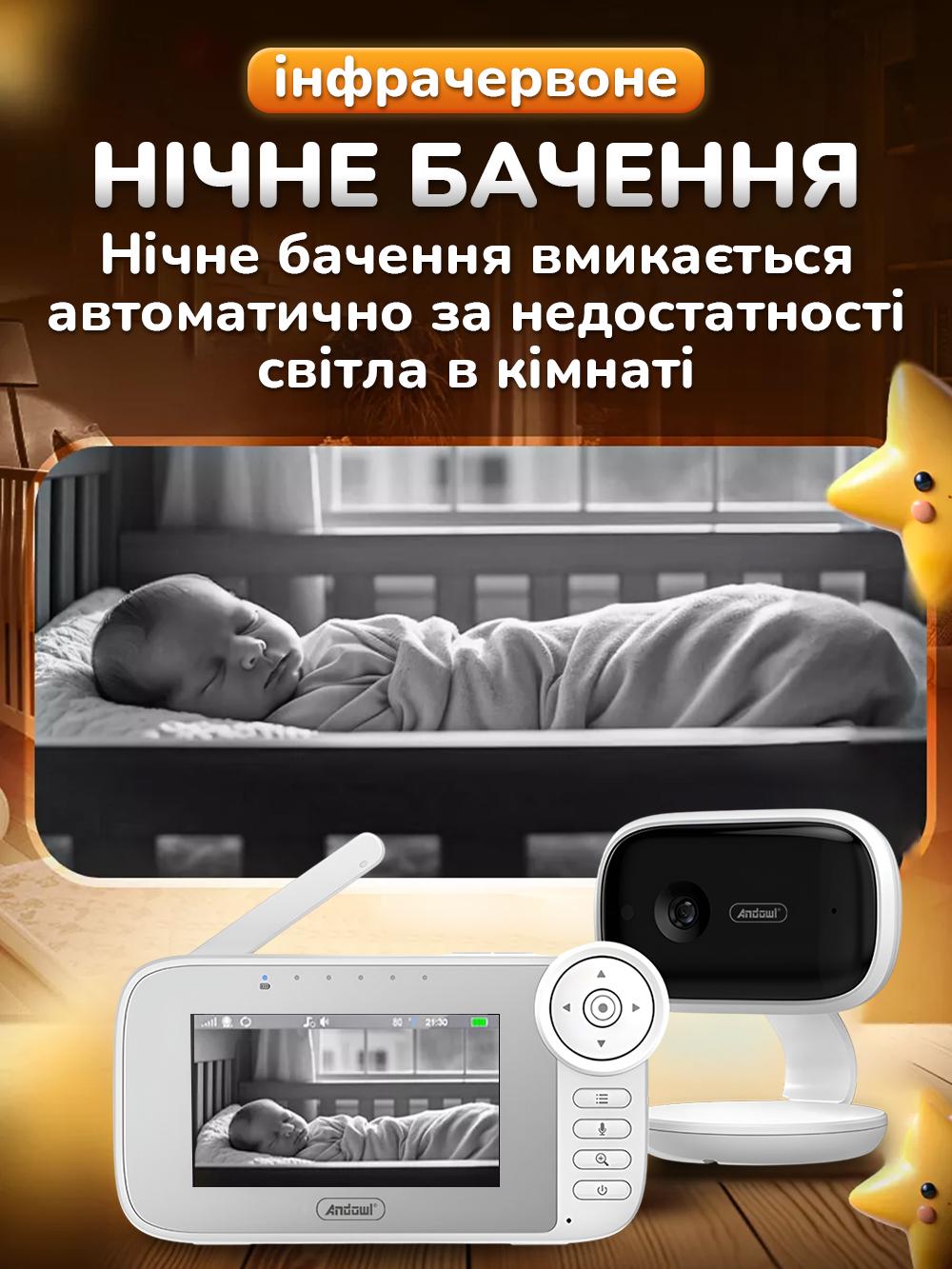 Відеоняня бездротова радіоняня з двостороннім зв'язком Andowl Q-A009X1 4,5" Білий (1987af99) - фото 4