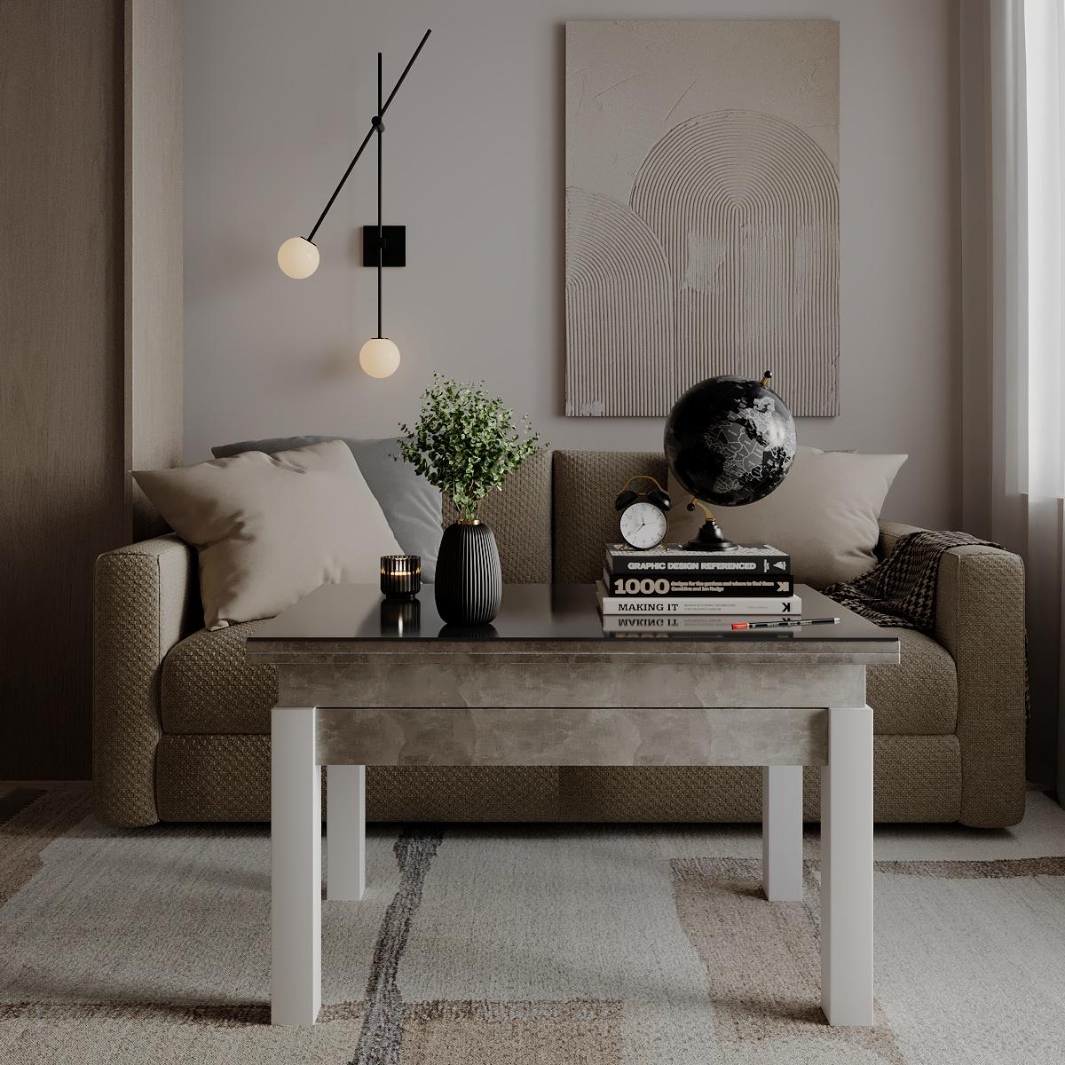 Журнальний стіл-трансформер B-Fly Glass 900x554x600 мм Ательє світлий/Білі ніжки/Графітове скло (GATB10040400112) - фото 4 Журнальний стіл-трансформер B-Fly Glass 900x554x600 мм Ательє світлий/Білі ніжки/Графітове скло (GATB10040400112) - фото 4