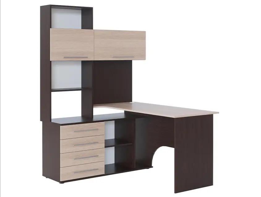 Компьютерный стол угловой с надстройкой Венге с фасадом дуб молочный (1111679) - фото 2 Компьютерный стол угловой с надстройкой Венге с фасадом дуб молочный (1111679) - фото 2