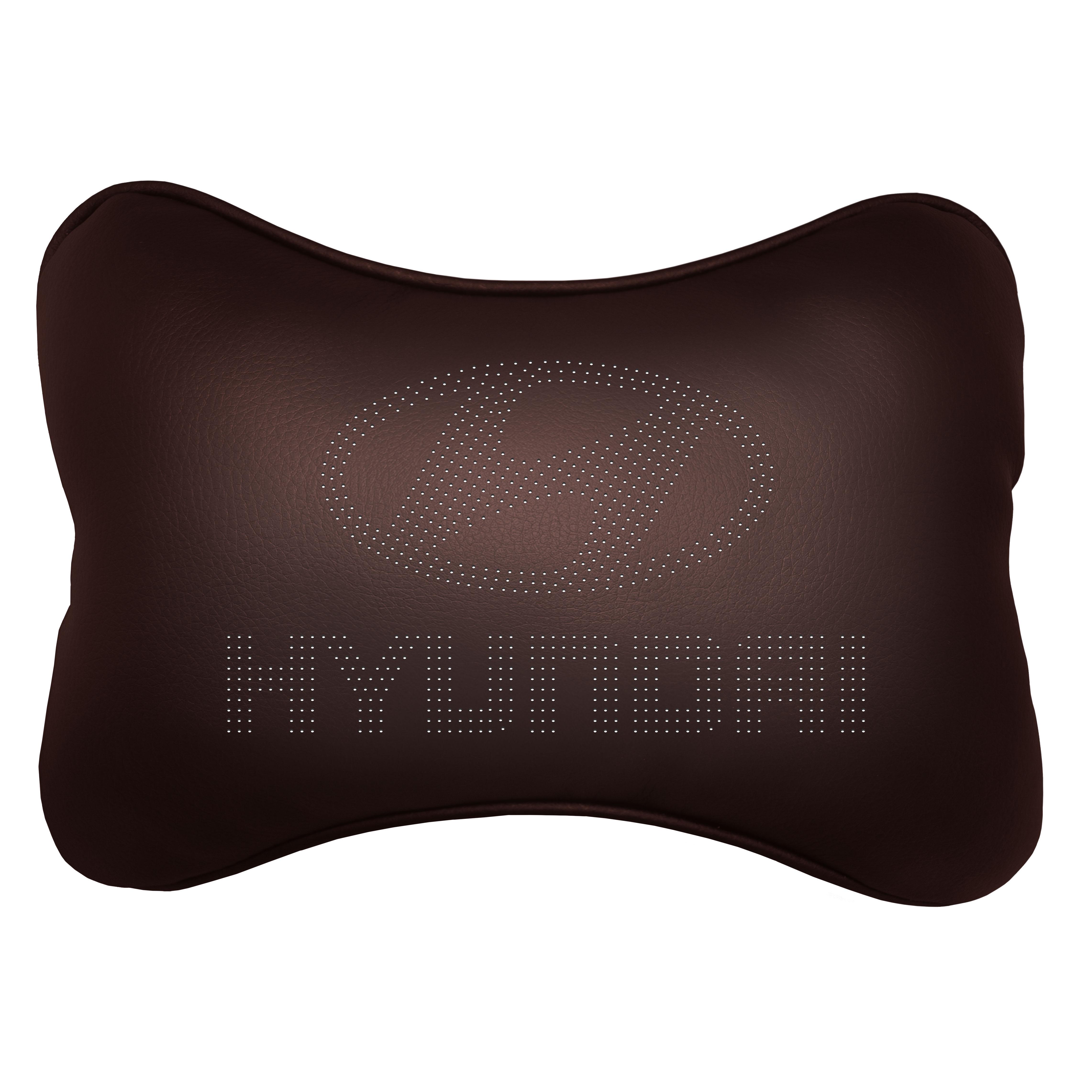 Подушка автомобильная Avtolife Hyundai для шеи из экокожи Коричневый (AVT-LBR-08) - фото 1 Подушка автомобильная Avtolife Hyundai для шеи из экокожи Коричневый (AVT-LBR-08) - фото 1