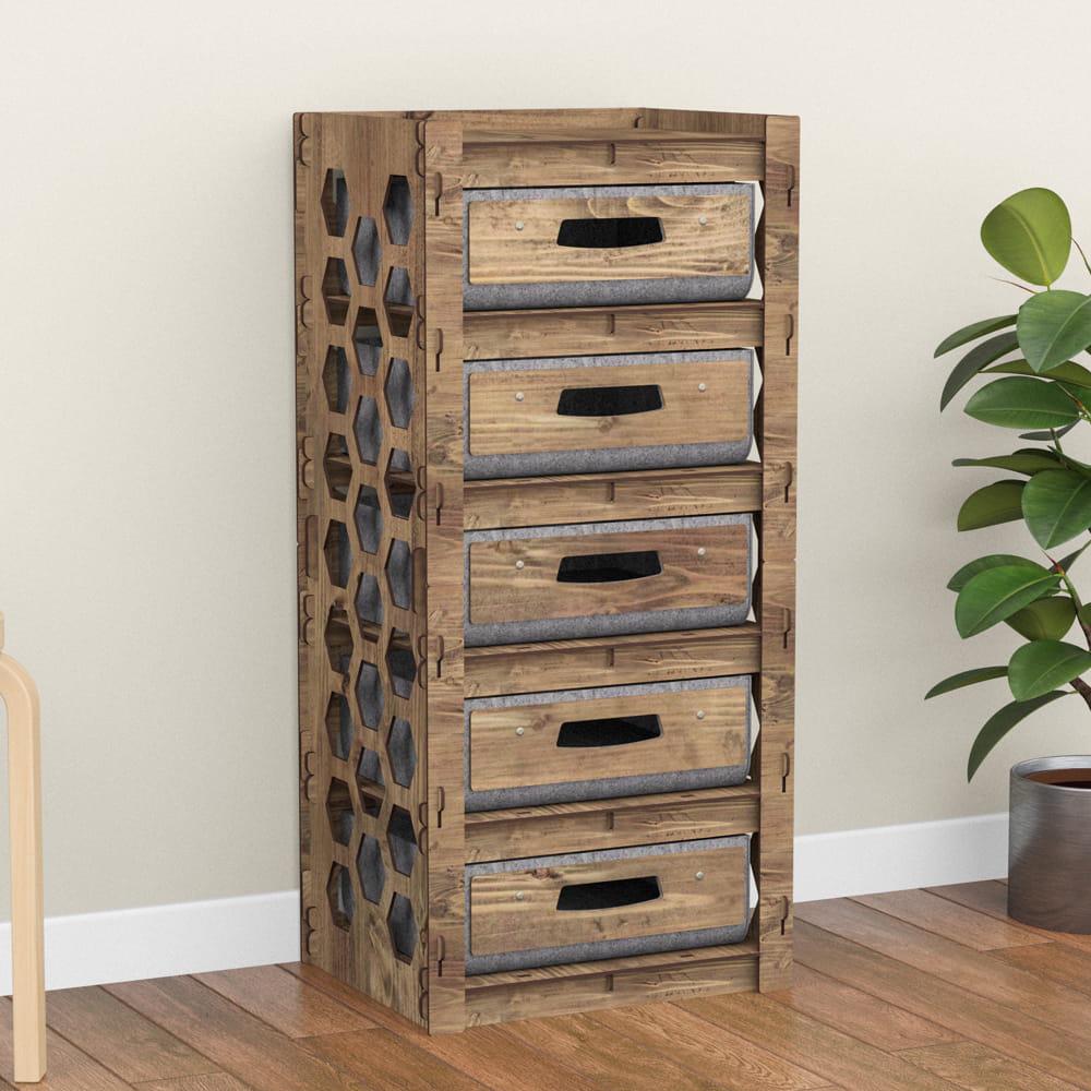 Комод для прихожей деревянный Hexagonica Honeycomb на 5 ящиков серые корзины 900х413х345 мм (111211) - фото 2 Комод для прихожей деревянный Hexagonica Honeycomb на 5 ящиков серые корзины 900х413х345 мм (111211) - фото 2