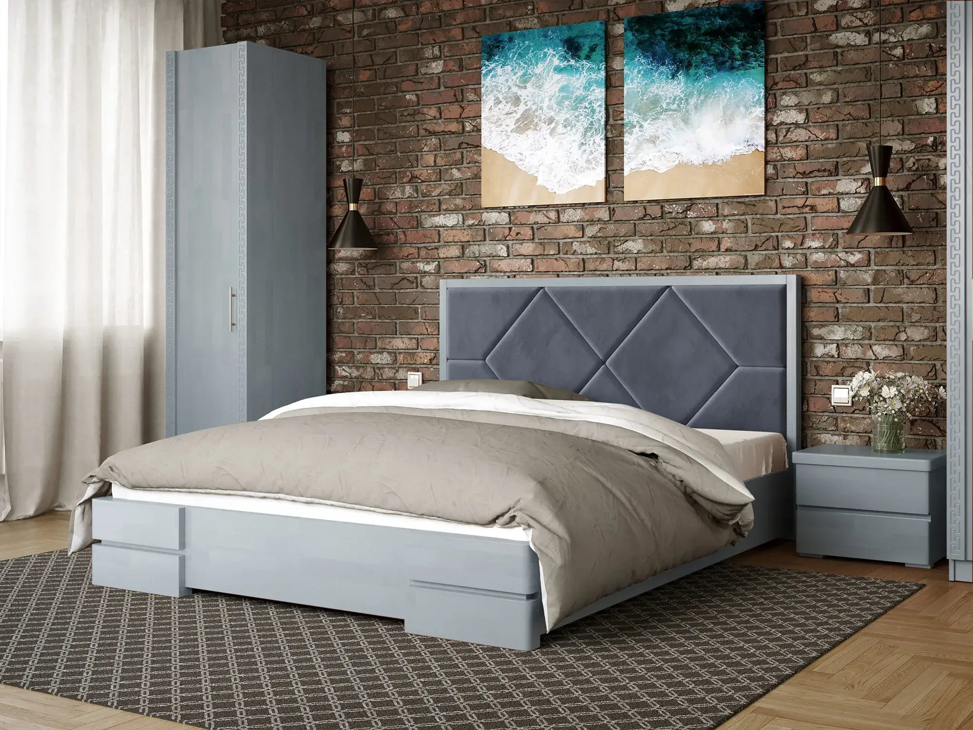 Кровать двуспальная Arbor Drev Магнолия из натурального дерева сосна без матраса 180х200 см Серый (48935) Кровать двуспальная Arbor Drev Магнолия из натурального дерева сосна без матраса 180х200 см Серый (48935)