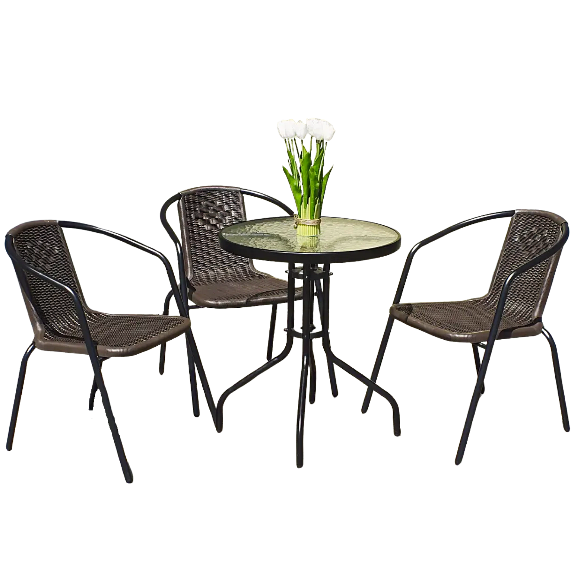 Набор садовой мебели Jumi Bistro-3R из искусственного ротанга 3 стула/стол круглый 60 см Коричневый