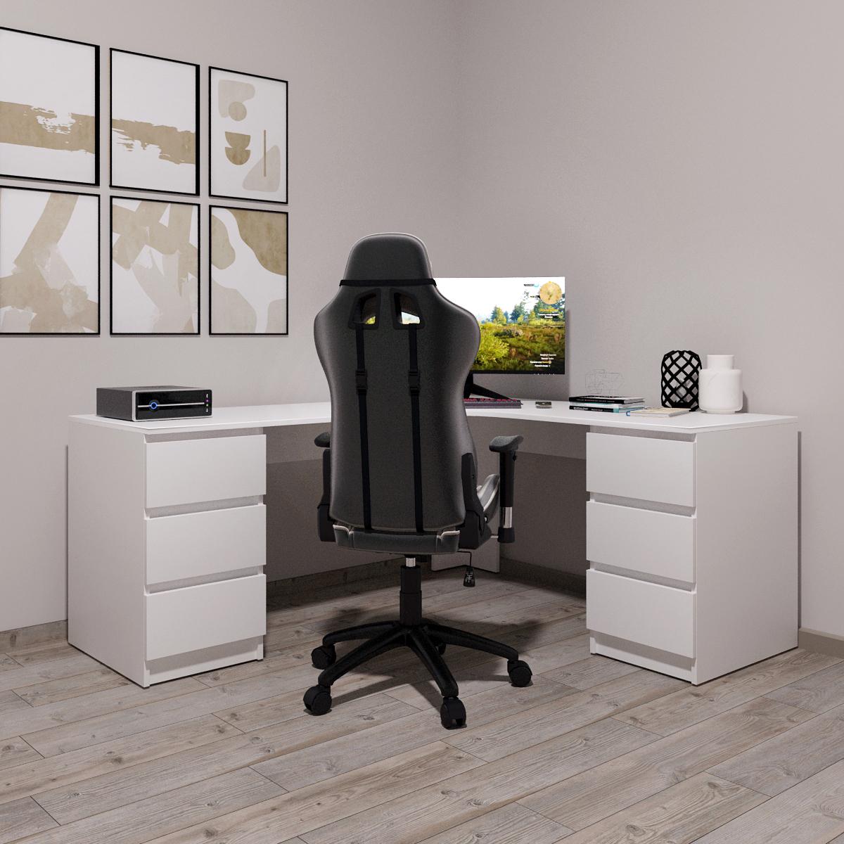 Письмовий стіл кутовий Mebellini Леон 1400/1400х750х600 мм Білий (арт.SKEP1000-114) - фото 1 Письмовий стіл кутовий Mebellini Леон 1400/1400х750х600 мм Білий (арт.SKEP1000-114) - фото 1