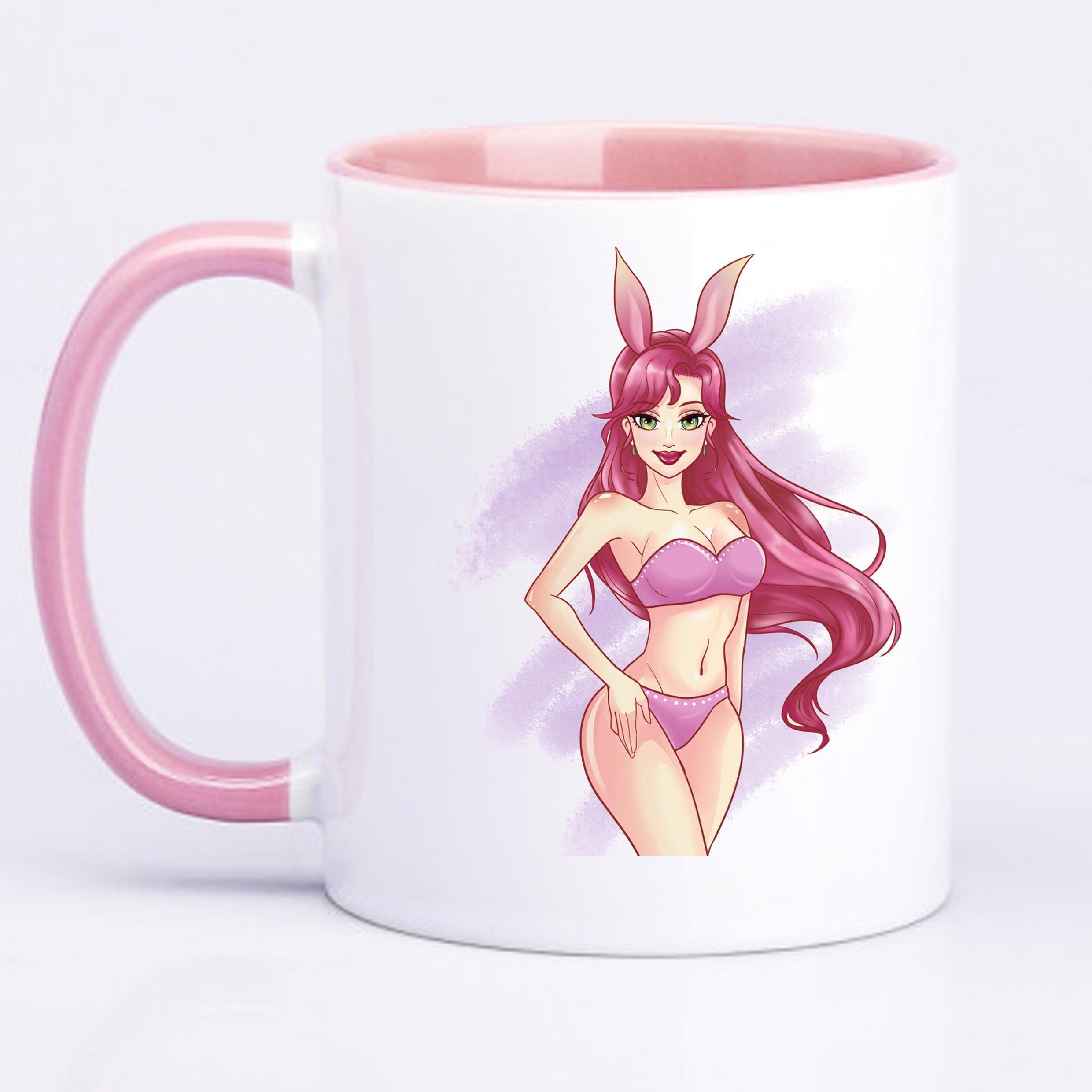 Чашка новогодняя с девушкой кроликом 330 мл Розовый (16881)