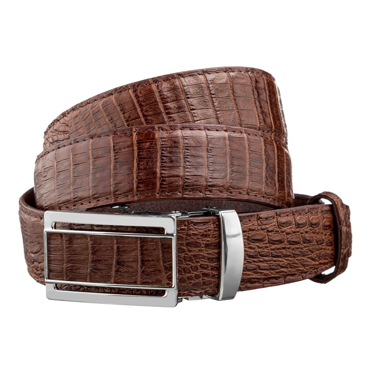 Ремень автомат Crocodile leather 18233 из натуральной кожи крокодила Коричневый