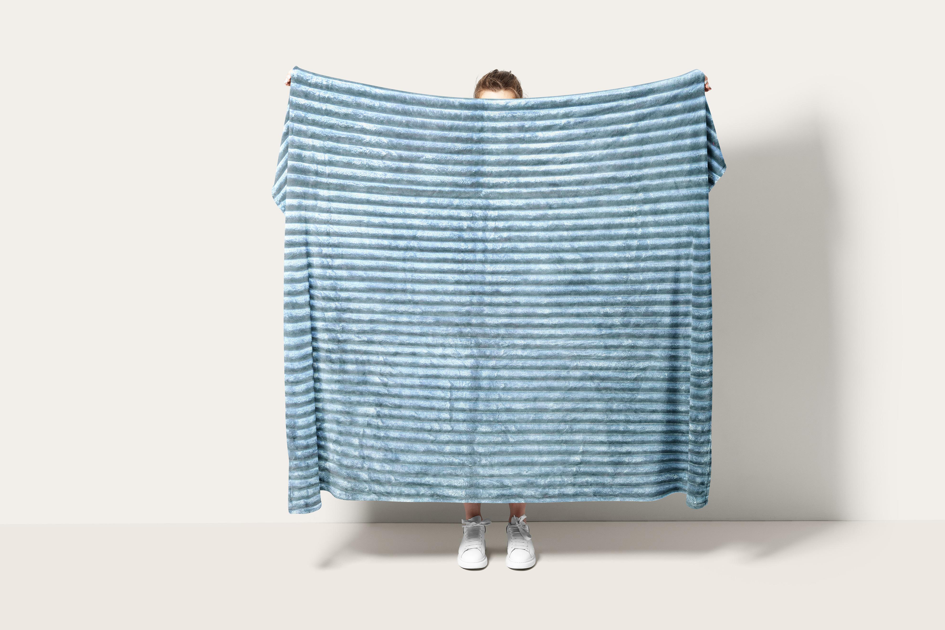 Плед флисовый плотный Полоски 180х220 см Голубой (F-1903lblue/x180)