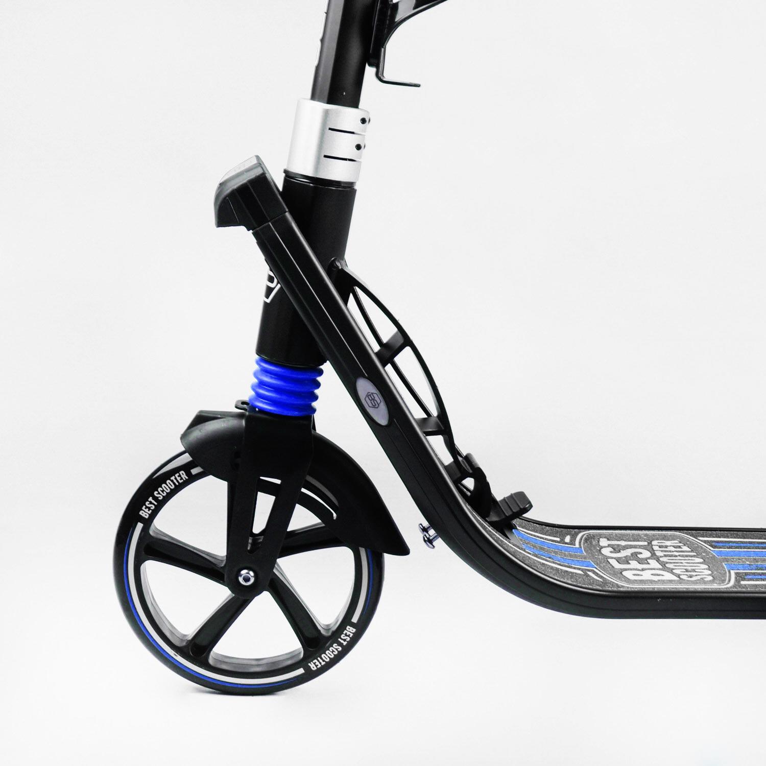 Самокат двоколісний складаний Best Scooter ліхтарик 2 амортизатора Black/Blue (114436) - фото 3