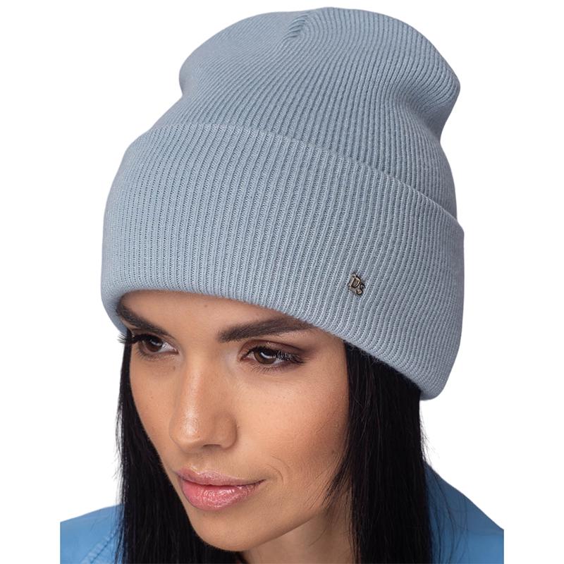 Шапка женская Leks КРИСТИ двойная тонкий рубчик с отворотом One size Небесный (155500)