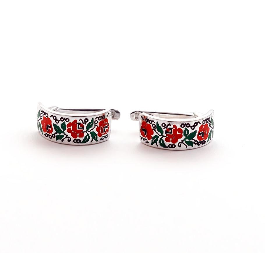 Серьги Maxi Silver 6254 Вышиванка с розой и эмалью (86254)
