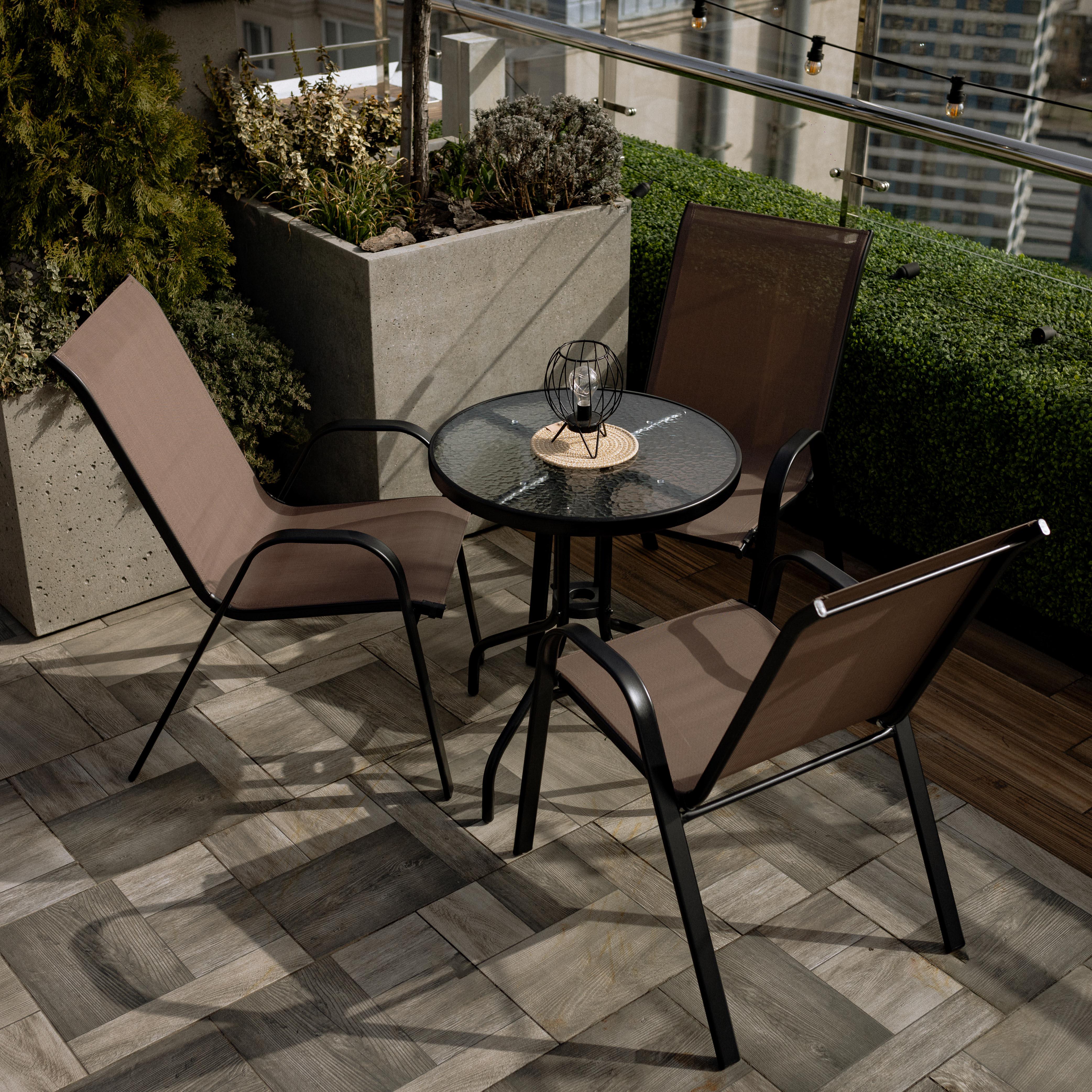 Комплект садовой мебели 4Points Udine-3 из искусственного ротанга круглый стол и 3 кресла Коричневый