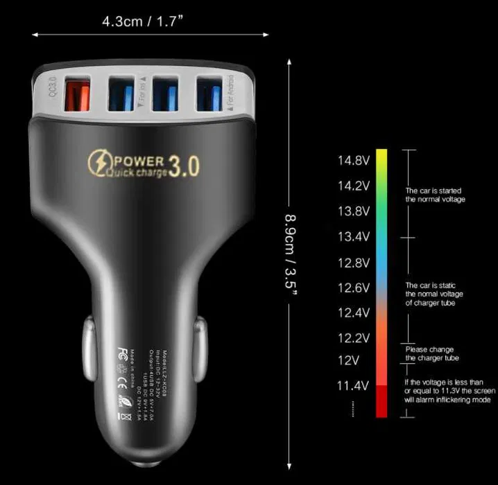Автомобільний зарядний пристрій  Robotsky Fast Charger 4 USB Чорний (2503224211) - фото 7