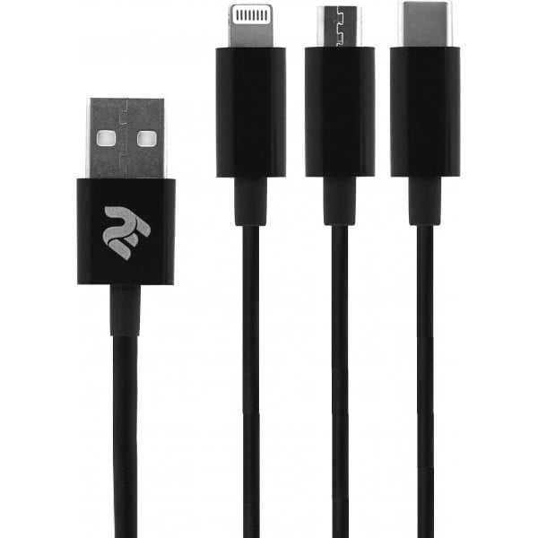 Кабель 2e 3 в 1 USB 2.0 to Micro USB/Lightning/USB Type-C 1.2 м Black (2E-CCMTLAB-BL)