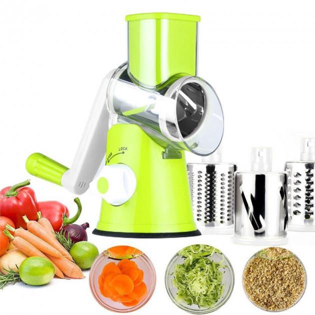 Овощерезка Tabletop Drum Grater Kitchen Master 3 насадки Зелено-белый - фото 7