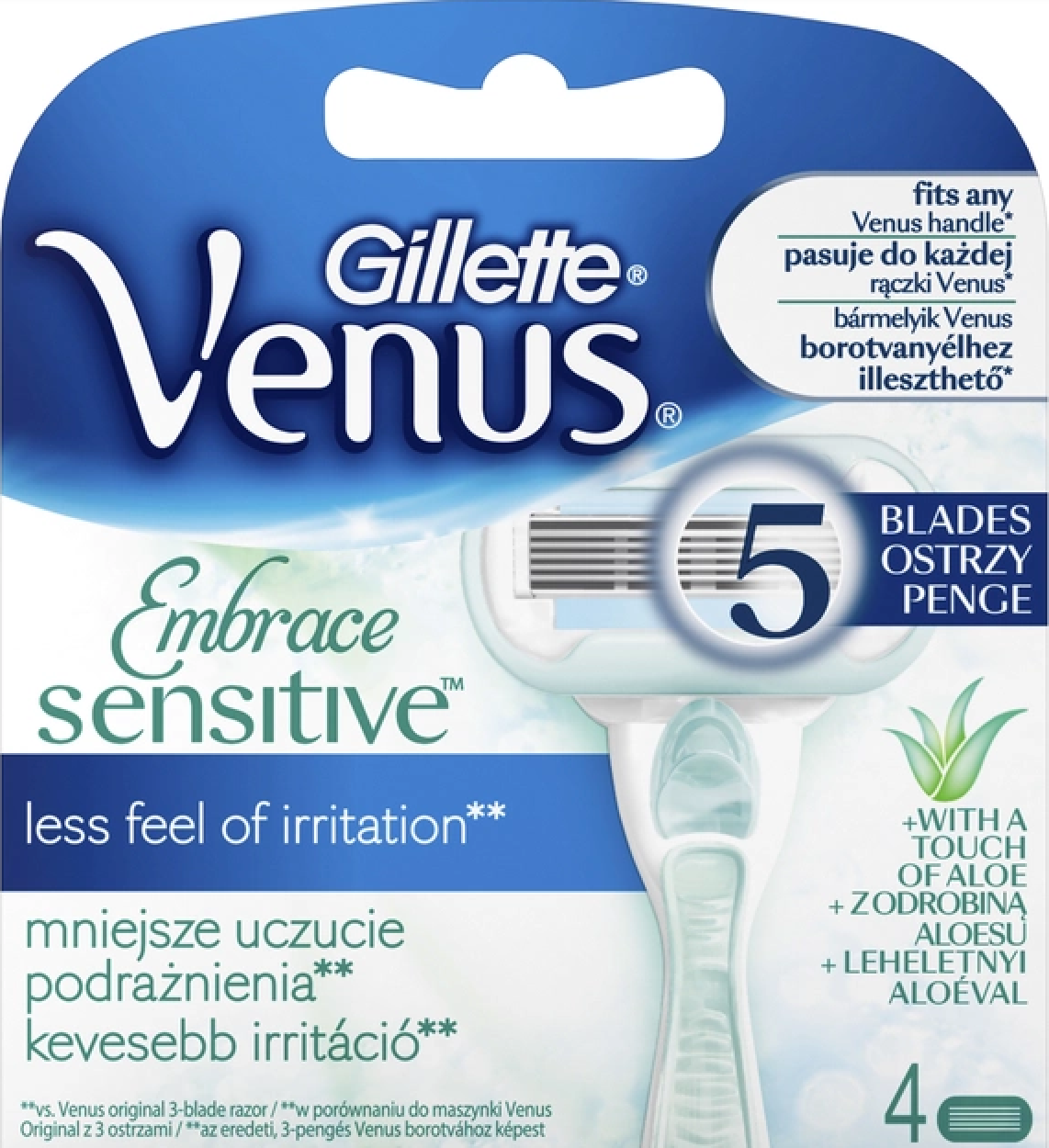 Картриджи сменные для бритья женские Venus Extra Smooth Embrace SENSITIVE 4 шт.