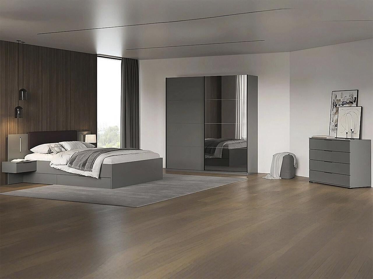 Спальный гарнитур MiroMark Дони 1 кровать 160x200 см/тумбы/шкаф 4Д Графитовый (54217) Спальный гарнитур MiroMark Дони 1 кровать 160x200 см/тумбы/шкаф 4Д Графитовый (54217)