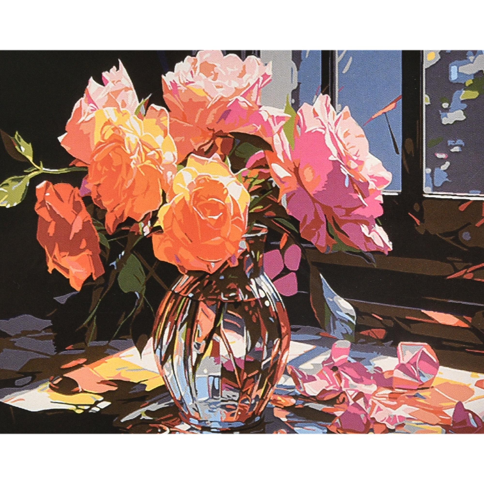 Картина по номерам Strateg Премиум Цветочный букет в вазе с лаком и уровнем 40x50 см (Str-VA-4613)