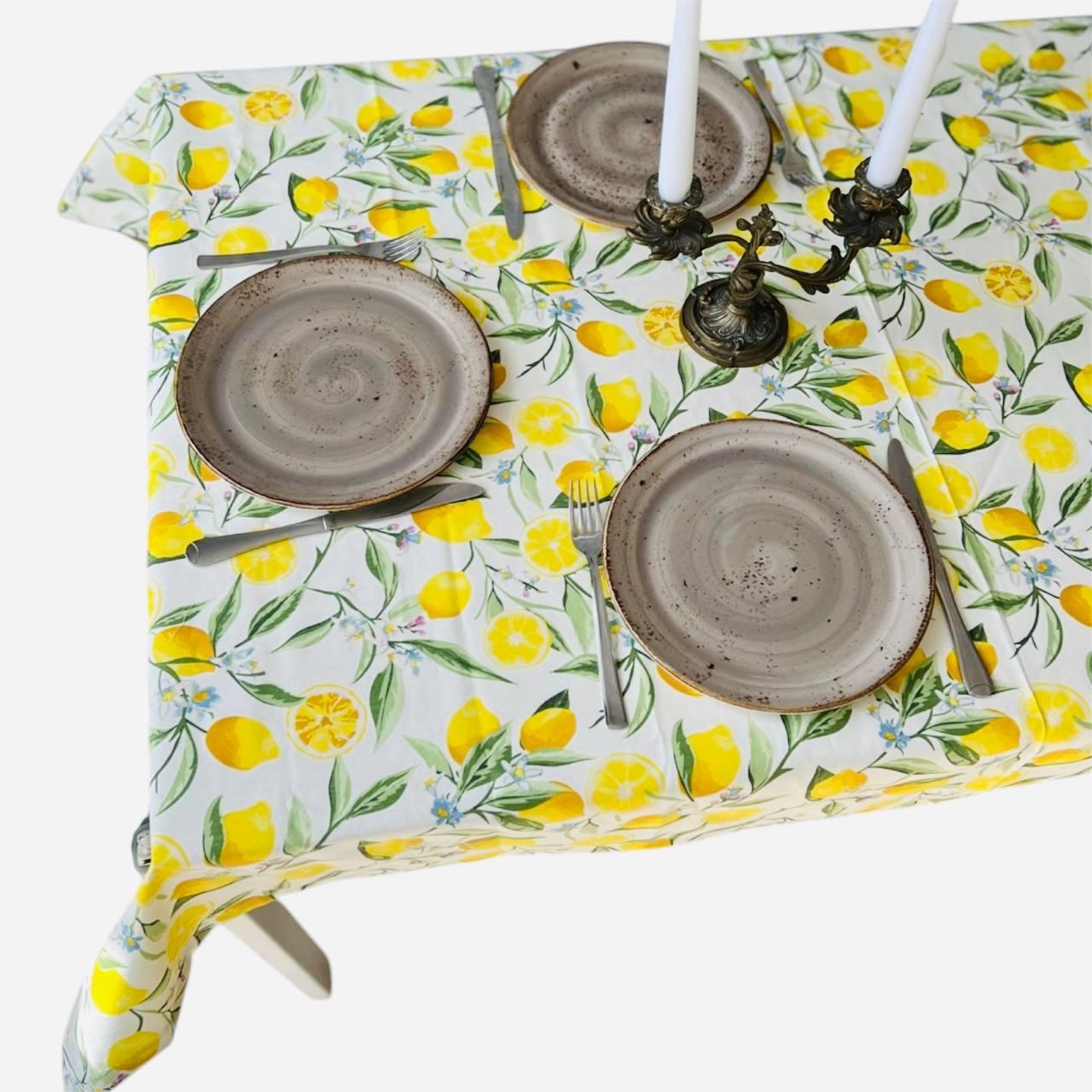 Скатертина водовідштовхуюча Мальва Лимон прямокутна 120x170 см