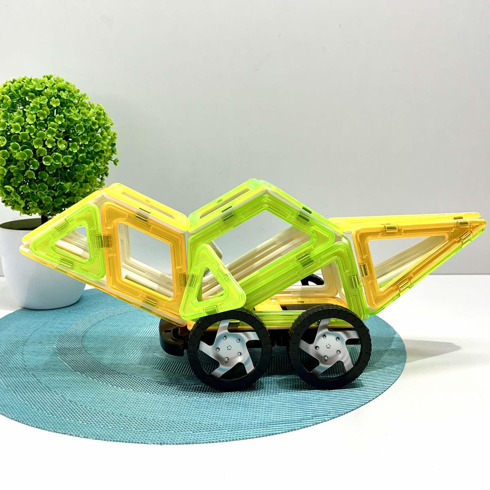 Конструктор магнитный Limo Toy Транспорт 56 дет. Зелено-желтый (KB 1013) - фото 3