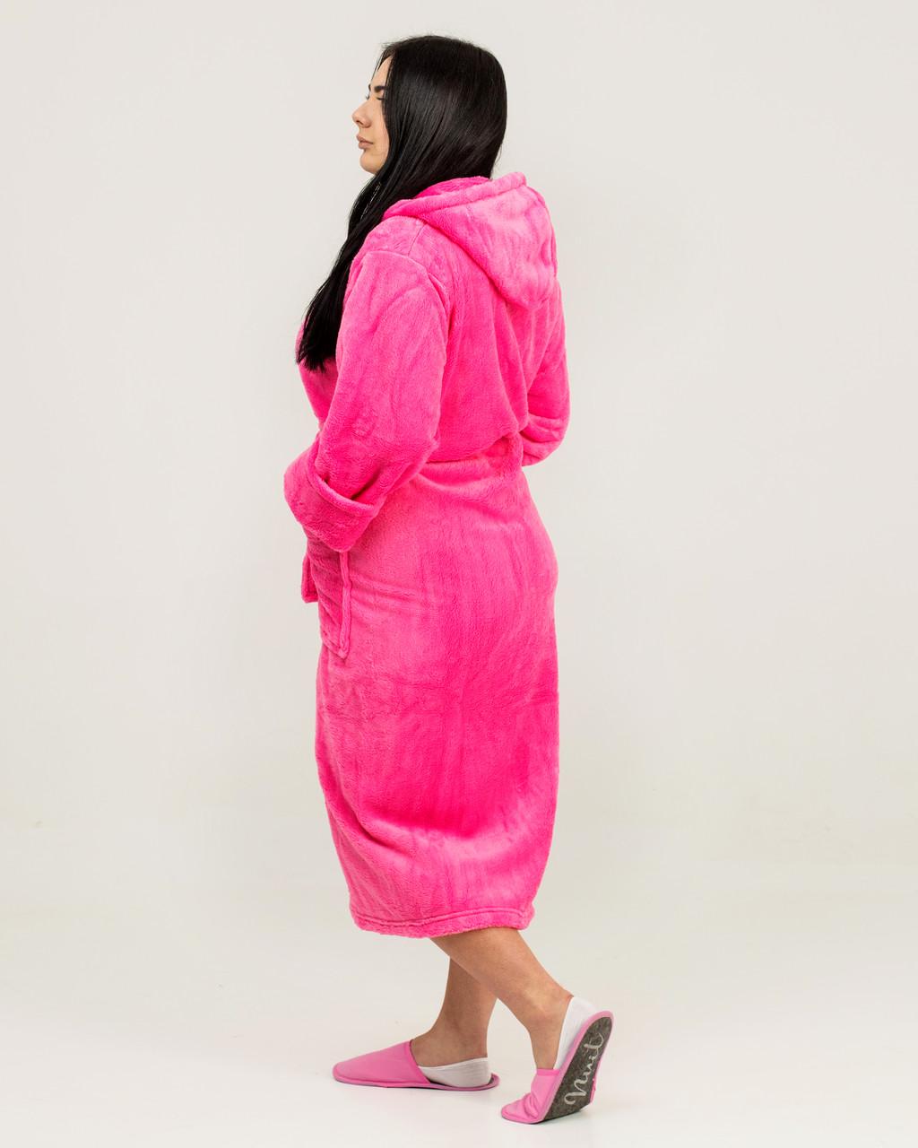 Халат женский на запах с капюшоном махровый 2 кармана 6XL Розовый (62/64) - фото 3