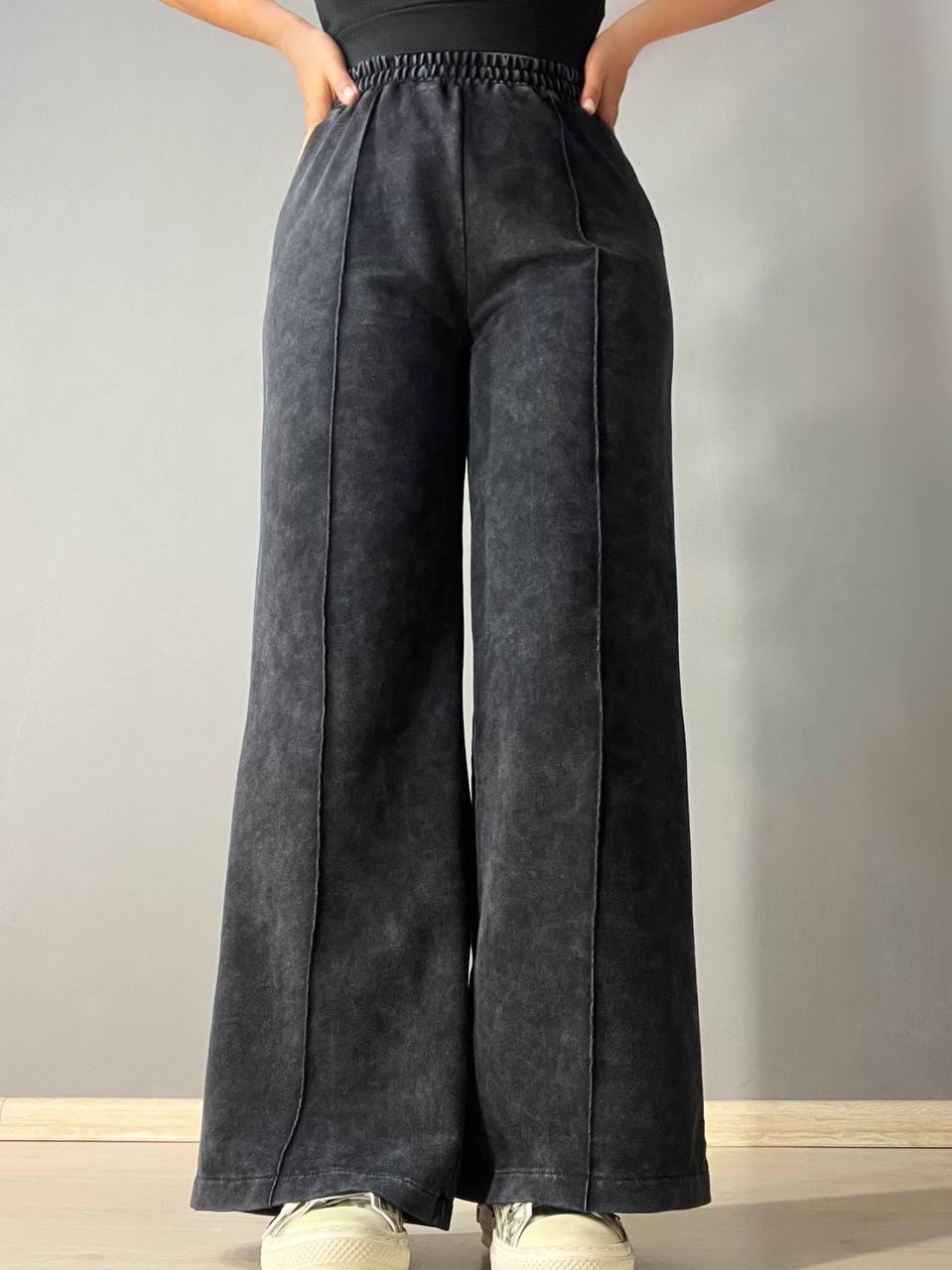 Брюки женские MY CITY 9034 вареные широкие палаццо шов впереди мраморные S-M Черный (1993)