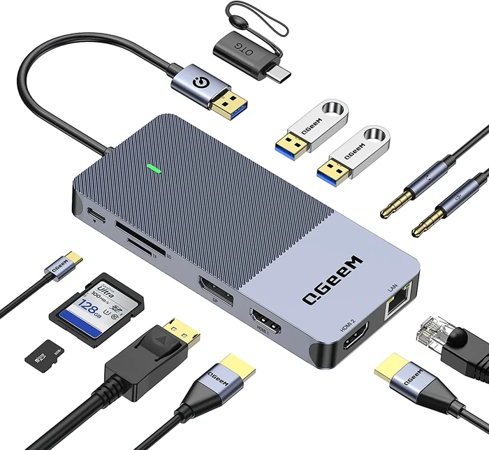 Док-станцыя QGEEM 11-В-1 USB C/3.0 З DP-DUAL 4K - фото 11