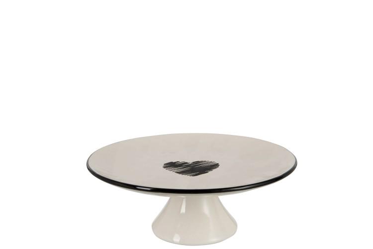 Блюдо-тортовница J-Line керамическая на подставке сердцем 28 см Белый/Черный Блюдо-тортовница J-Line керамическая на подставке сердцем 28 см Белый/Черный