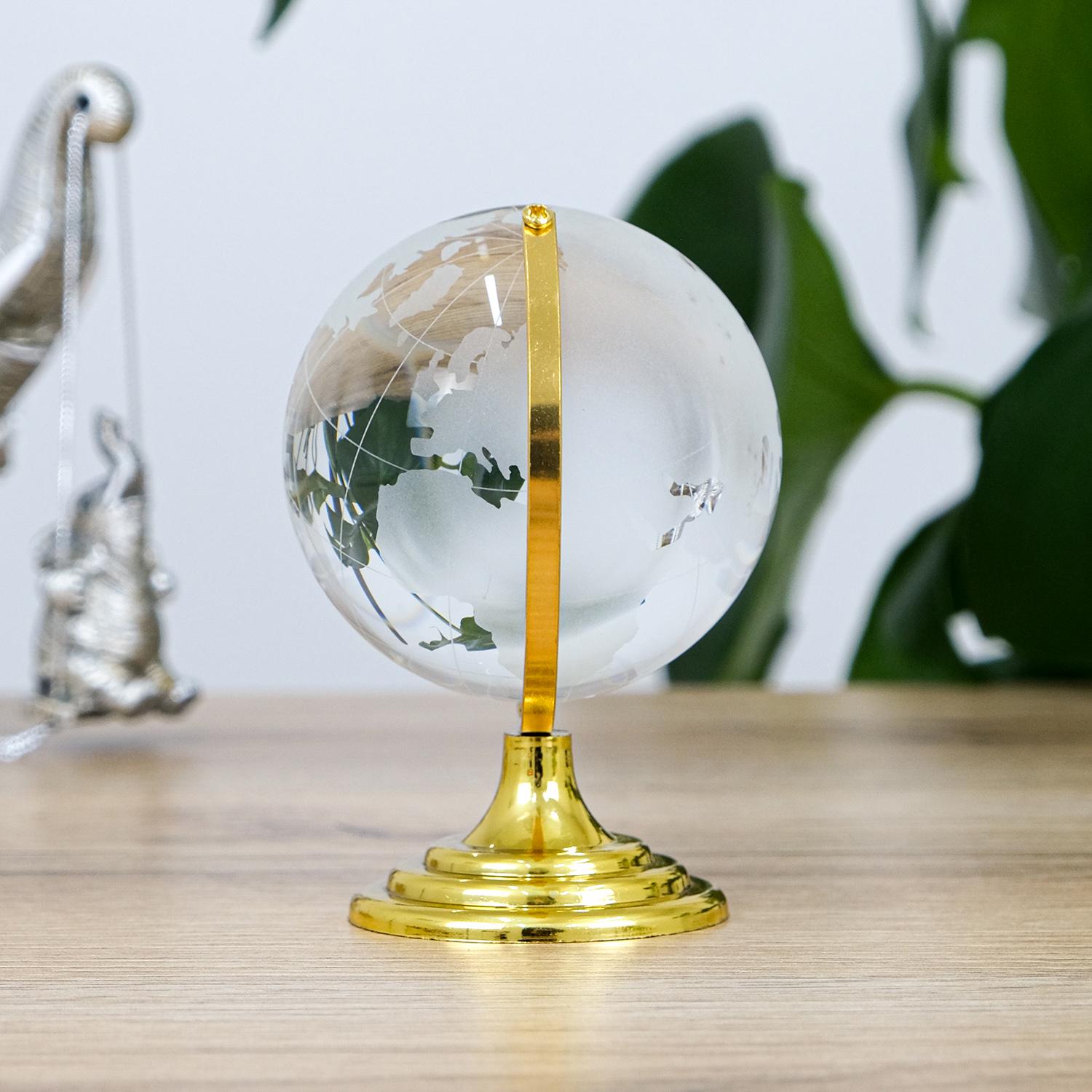 Декоративный глобус из хрусталя на металлической подставке 13,5х8,5 см Золотой (MH-SJ046-1-8D) - фото 2 Декоративный глобус из хрусталя на металлической подставке 13,5х8,5 см Золотой (MH-SJ046-1-8D) - фото 2