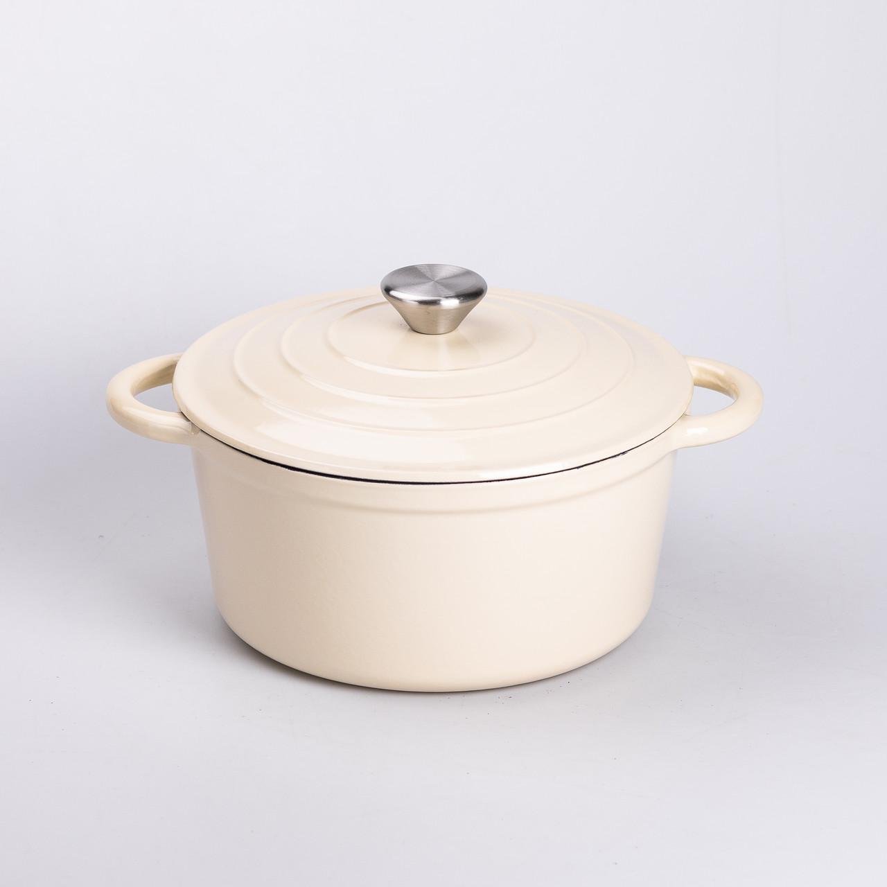 Набор чугунной посуды для приготовления с эмалированным покрытием сковорода/3 кастрюли Бежевый (6820) - фото 7