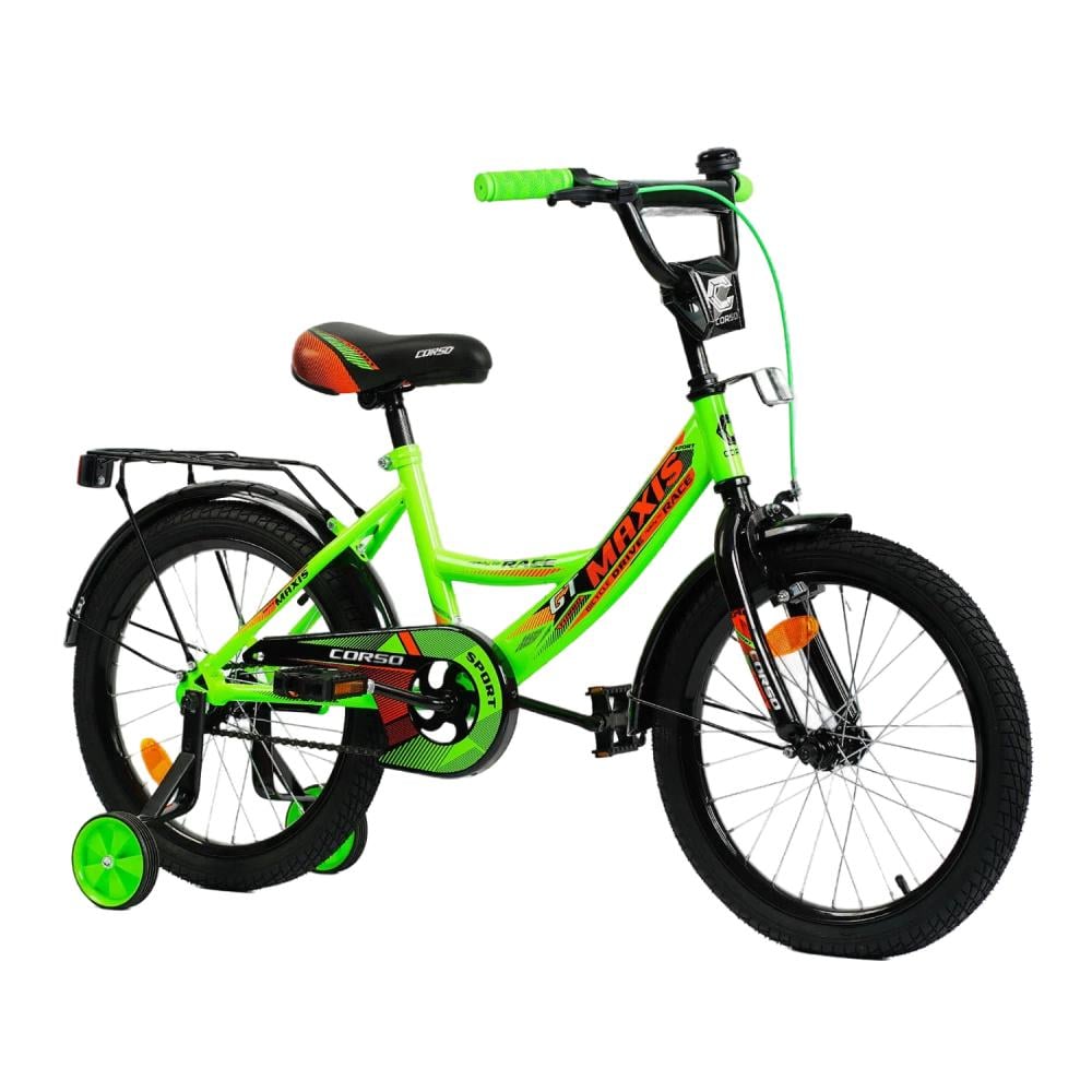Велосипед детский Corso Maxis 18" с ручным тормозом и колокольчиком Green (127916)