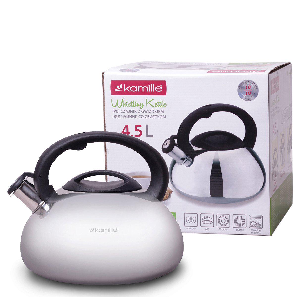 Чайник Kamille 4.5л з нержавіючої сталі зі свистком для індукції і газу KM-0688