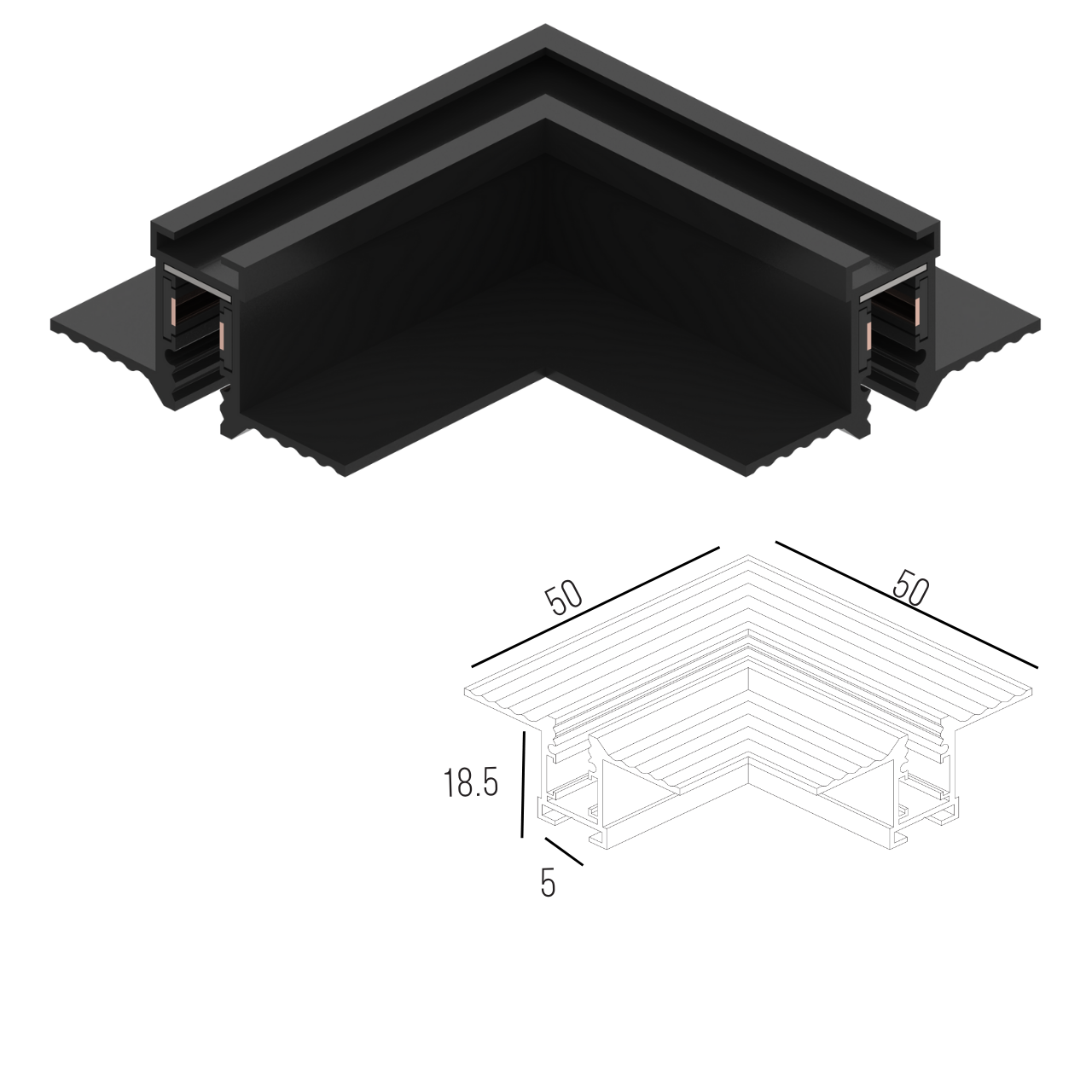 Соединитель угловой горизонтальний для магнитного шинопровода встроенного MERALLI Черный (TRUV0G001) - фото 2 Соединитель угловой горизонтальний для магнитного шинопровода встроенного MERALLI Черный (TRUV0G001) - фото 2