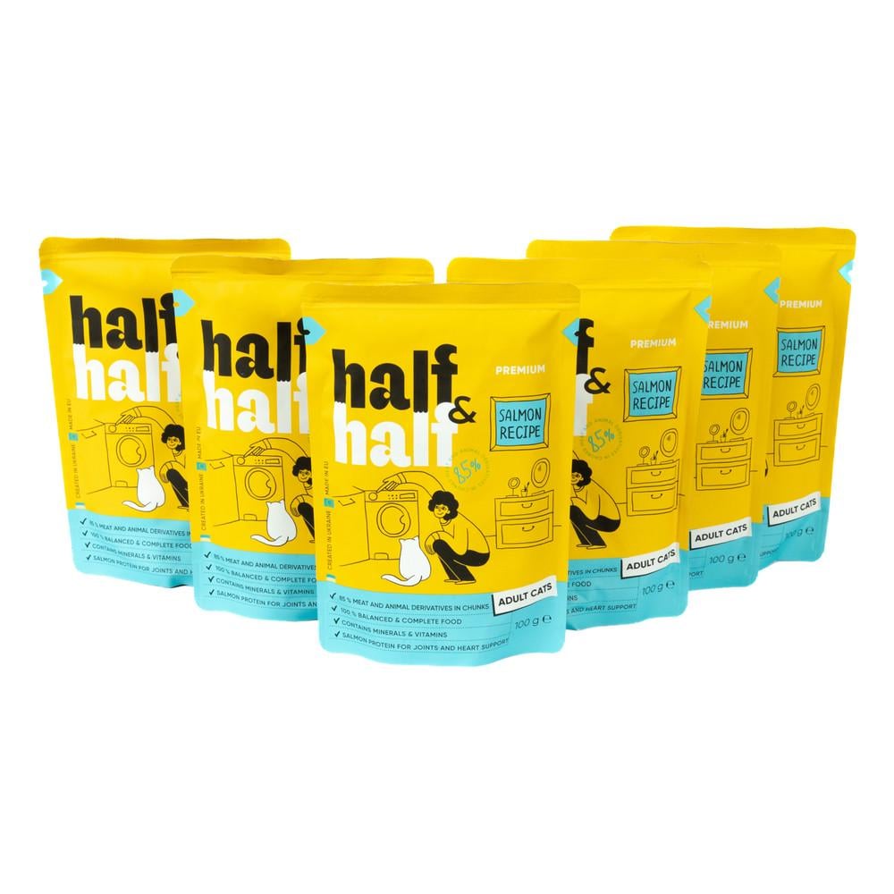 Набор паучей HalfHalf 5+1 для взрослых кошек лосось в желе (34806868)
