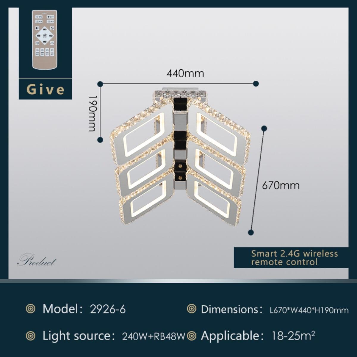 Люстра світлодіодна акрилова Sirius 2926-6 240W+48W - фото 6